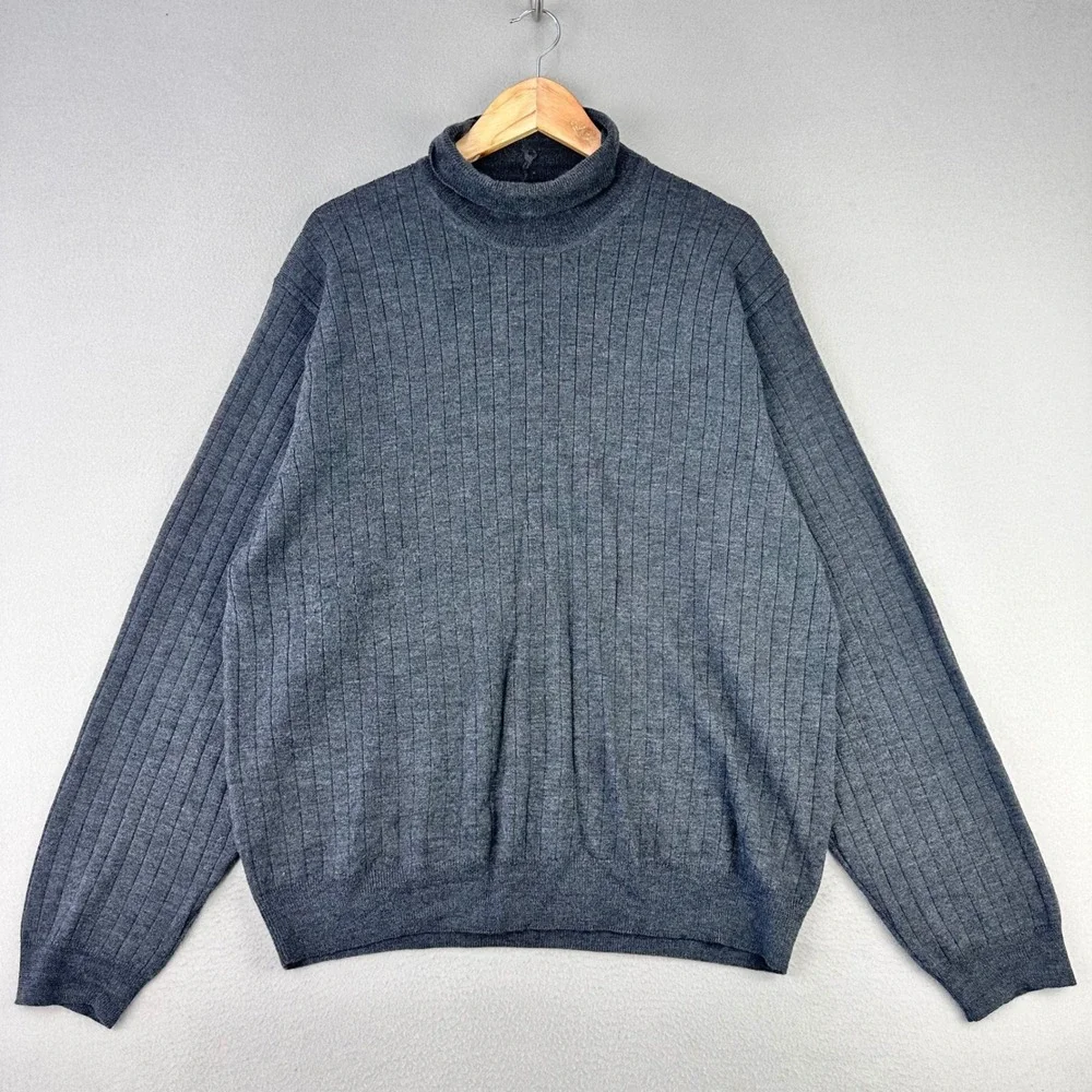 Vintage Brooks Brothers Turtleneck Sweater‎ Mens XL Grey Extrafine Merino Wool
